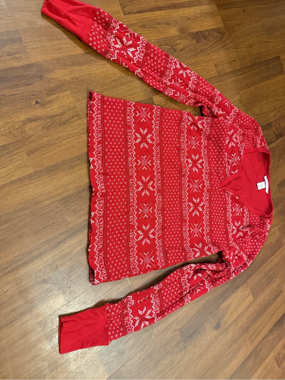 Victoria's Secret Red Fair Isle V-Neck Sweater Top